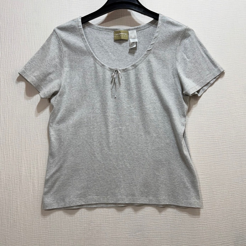 Liz Claiborne Lizwear T-Shirt Womens XL Grey Bow Scoop Neck Loungewear - Picture 1 of 7